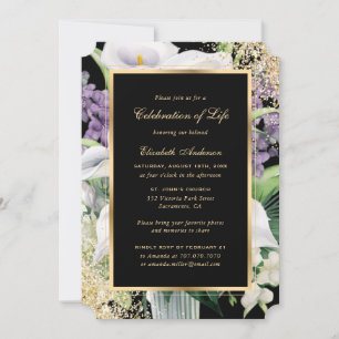 Black Gold Calla Lilies Photo Celebration of Life Invitation