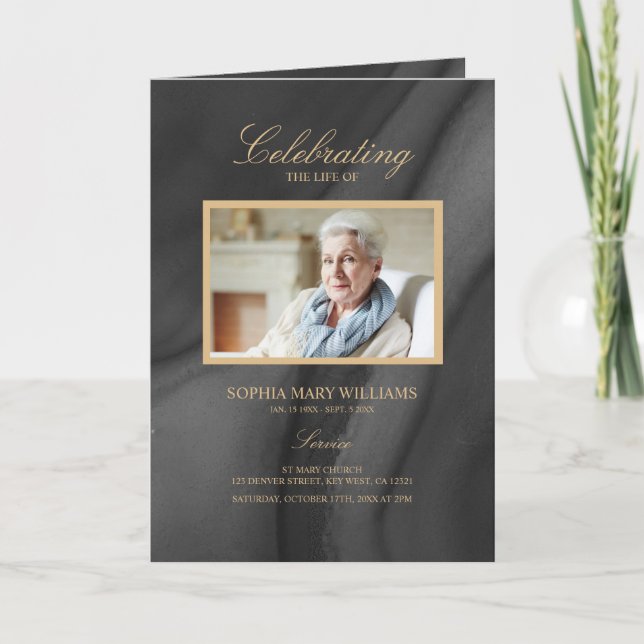 Black & Gold Calligraphy Memorial Program (Front)