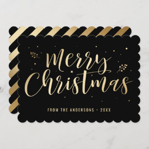 Black Gold Calligraphy Merry Christmas Holiday Card