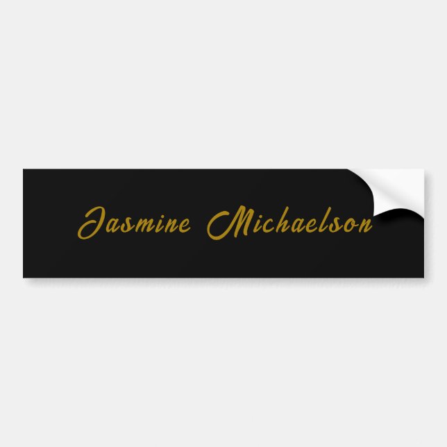 Black & Gold Calligraphy Minimalist Own Name Bumper Sticker (Front)