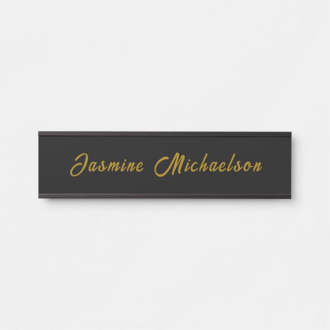 Black & Gold Calligraphy Minimalist Own Name Door Sign (Front)