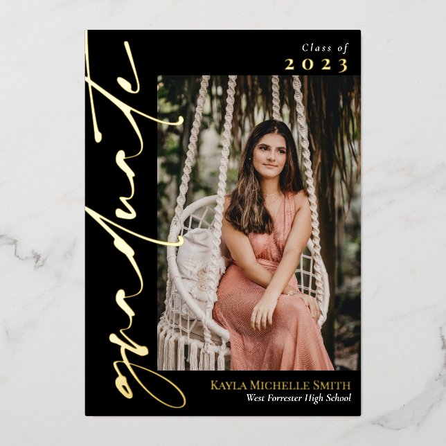 Black & Gold Calligraphy Photo Graduation (Front)