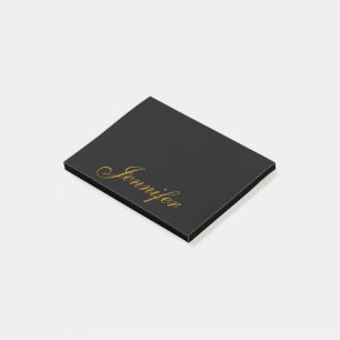Black Gold Calligraphy Script Personalised  Post-it Notes
