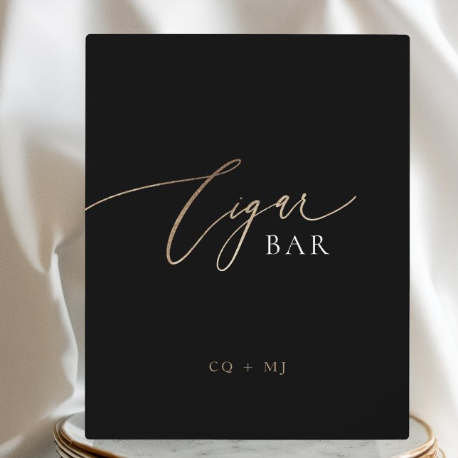 Black Gold Calligraphy Wedding Cigar Bar Sign Plaque (Creator Uploaded)
