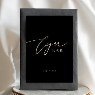 Black Gold Calligraphy Wedding Cigar Bar Sign Table Number