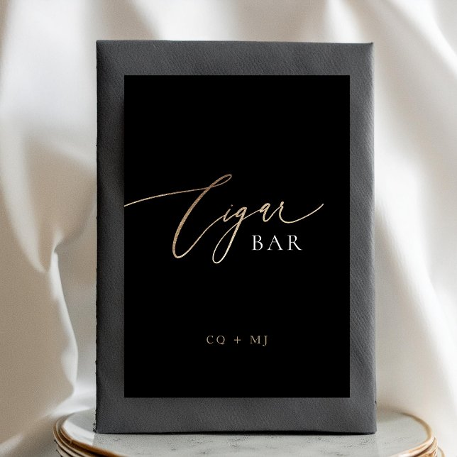 Black Gold Calligraphy Wedding Cigar Bar Sign Table Number (Creator Uploaded)