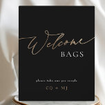 Black Gold Calligraphy Wedding Welcome Bags Sign Plaque<br><div class="desc">*NOT REAL FOIL* ***this design is part of a matching collection*** _______________________ this design template is fully editable / customisable by you the customer - click personalise further button if you wish to move, add, delete, or make significant changes to the design _______________________ *if you have any DESIGN questions or...</div>