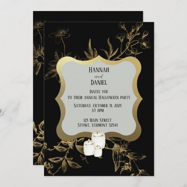 Black & Gold Candle Halloween Party Invitation (Front/Back)