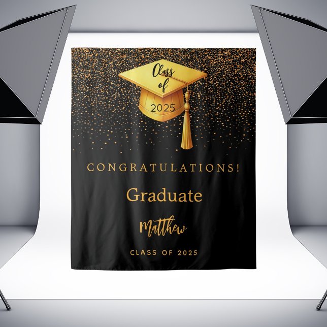 Black gold cap tassel graduation party 2025 tapestry (Creator Uploaded)
