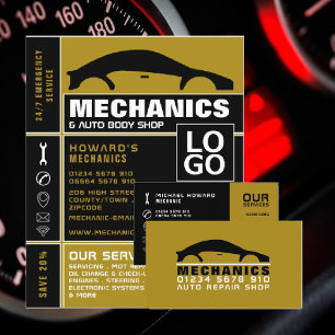 Black & Gold Car Logo, Auto Mechanic Business Card