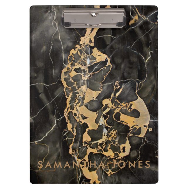Black Gold Carrara Marble Classic Modern Clipboard (Front)