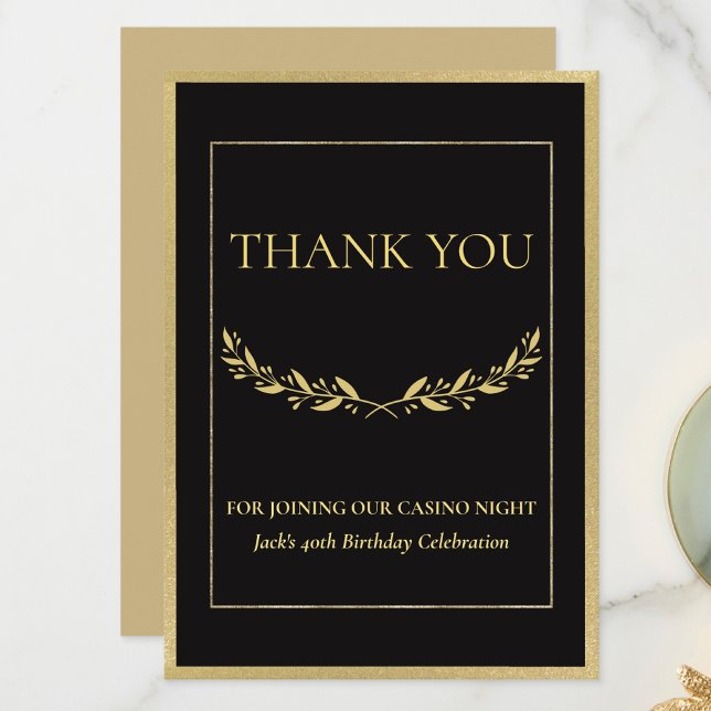 Black & Gold Casino Night Thank You Card (Creator Uploaded)