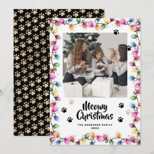 Black Gold Cat Paws Colourful Photo Meowy Holiday Card