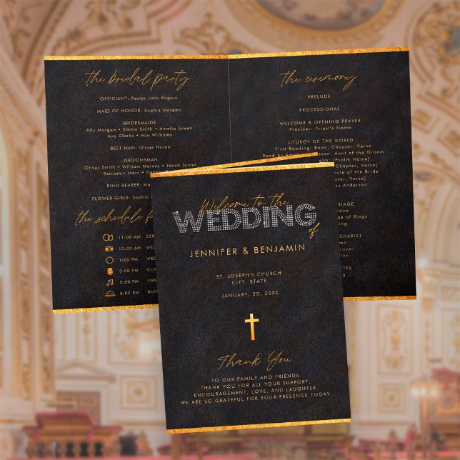 Black Gold Catholic Wedding Mass Ceremony Program (Creator Uploaded)