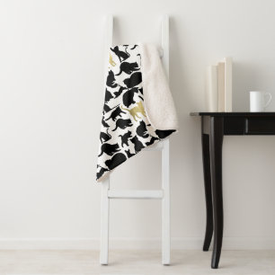 Black Gold Cats Sherpa Blanket
