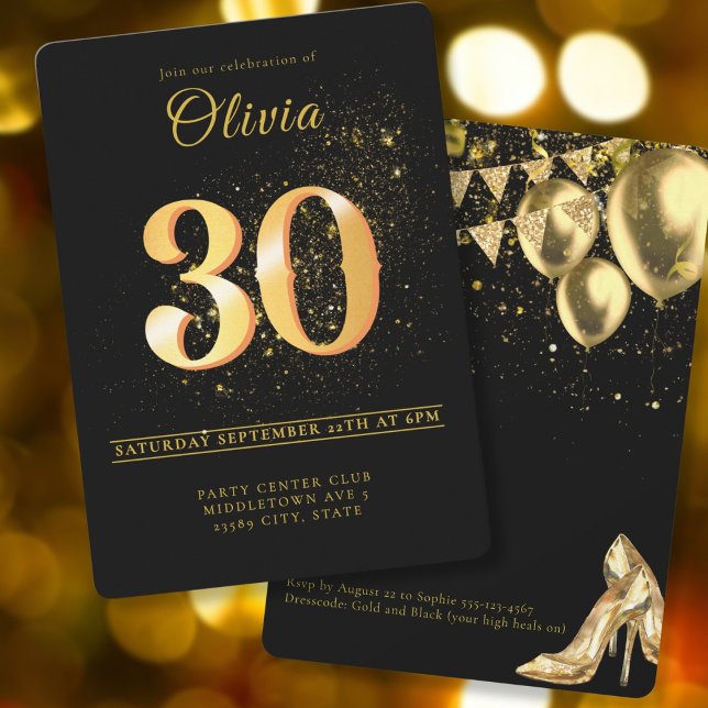 Black Gold Celebrating in Glam 30th Birthday Invitation (Creator Uploaded)