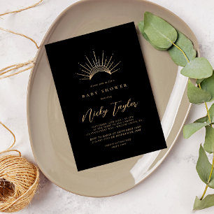 Black & Gold Celestial Baby Shower Invitation