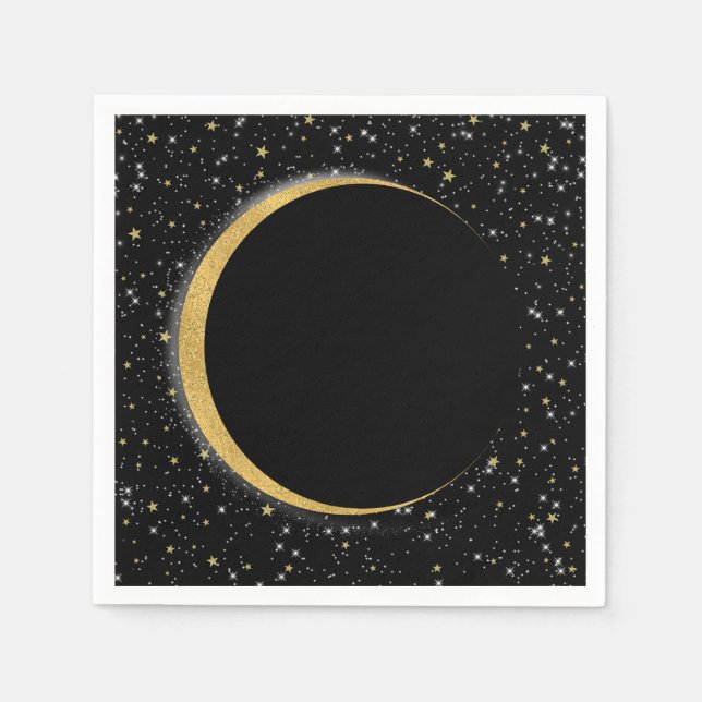 Black & Gold Celestial Moon Stars Lunar Magic Napkin (Front)