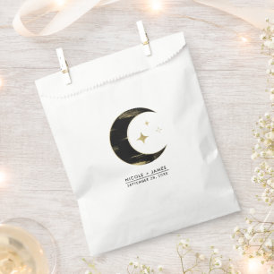 Black & Gold Celestial Moon Stars Wedding Favour Bag