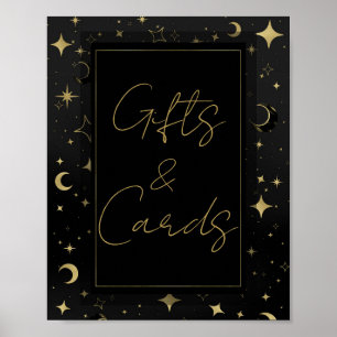 Black & Gold Celestial Moon Stars Wedding  Poster