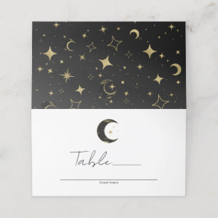 Black & Gold Celestial Moon Stars Wedding Table  Place Card