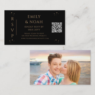 Black Gold Celestial QR Wedding RSVP Enclosure Card