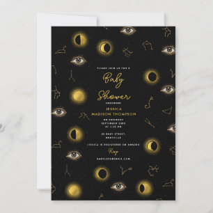 Black Gold Celestial Sun & Moon Baby Shower Invitation