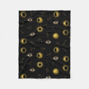 Black Gold Celestial Sun & Moon Zodiac Eye Fleece Blanket