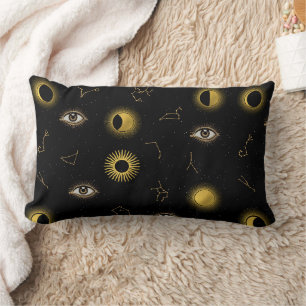 Black Gold Celestial Sun & Moon Zodiac Eye Lumbar Cushion