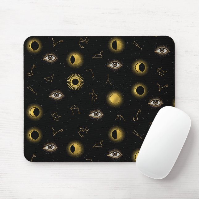 Black Gold Celestial Sun & Moon Zodiac Eye Mouse Pad (With Mouse)