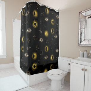 Black Gold Celestial Sun & Moon Zodiac Eye Shower Curtain