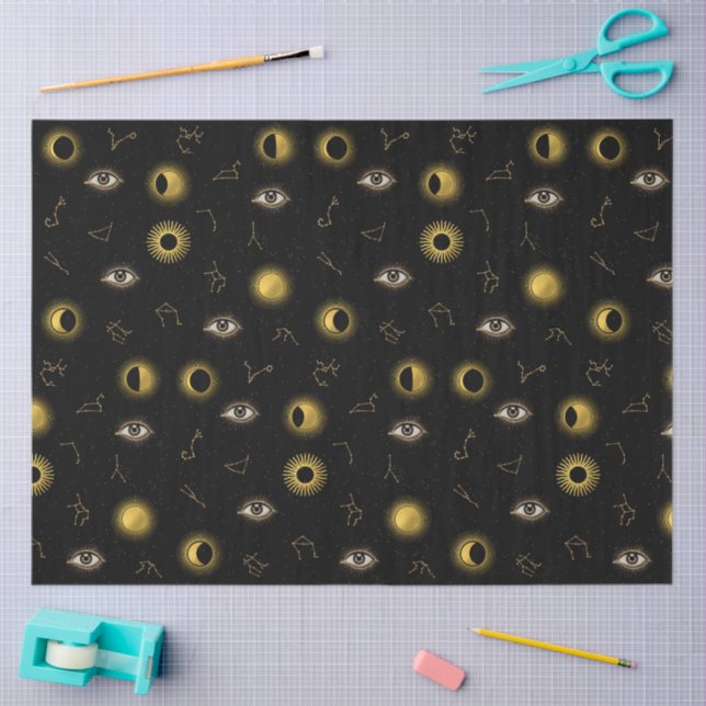Black Gold Celestial Sun & Moon Zodiac Eye Tissue Paper (Craft)