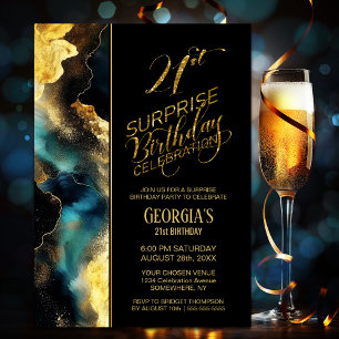 Black Gold Celestial Surprise 21st Birthday Party Invitation