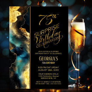 Black Gold Celestial Surprise 75th Birthday Party Invitation