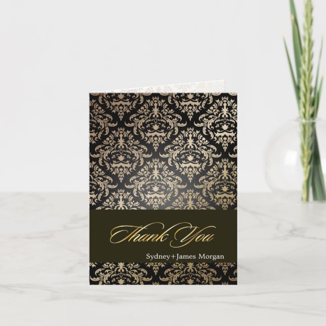 Black Gold Céline Damask Thank You|DIY background Thank You Card (Front)