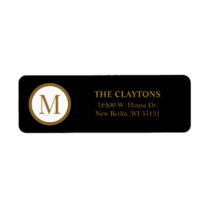 Black & Gold Centre Seal Monogram Return Address Label
