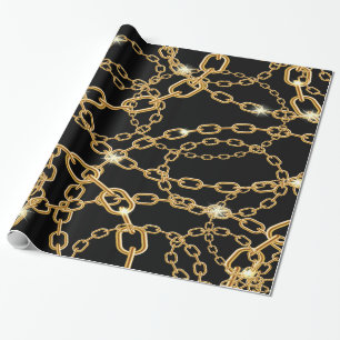 Black gold chains classic glam wrapping paper
