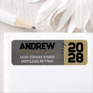 Black ^ Gold Chalkboard Graduation Return Address Label