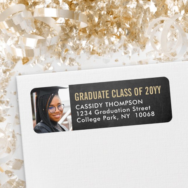 Black Gold Chalkboard Graduation Return Address Label (Creator Uploaded)
