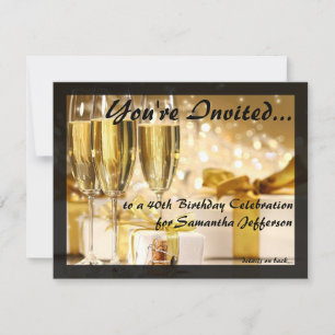 Black Gold Champagne 40th Birthday Party Invitation