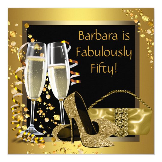 Black Gold Champagne Birthday Party Card