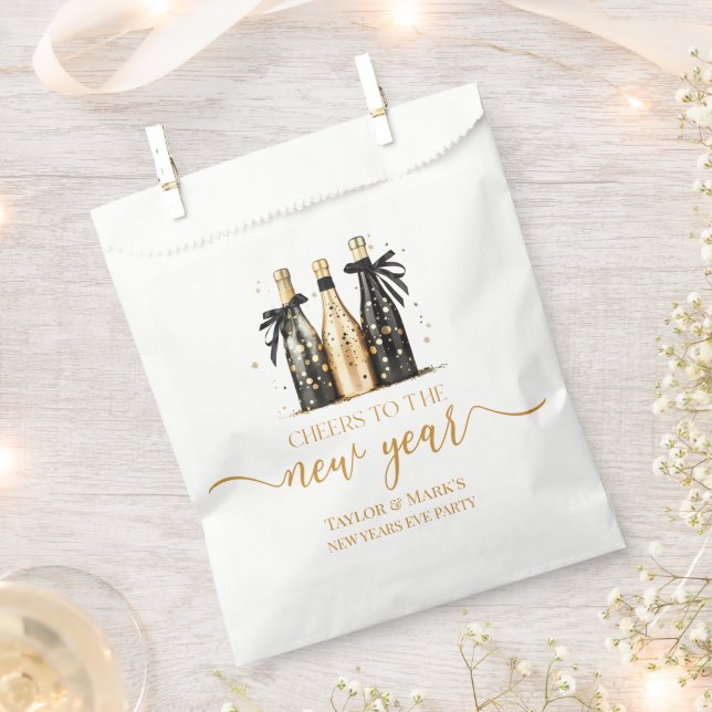 Black Gold Champagne Cheers New Years Eve Party Favour Bag (Clipped)