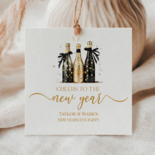 Black Gold Champagne Cheers New Years Eve Party Favour Tags