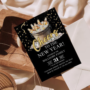 Black Gold Champagne Cheers New Years Eve Party Invitation