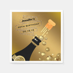 Black Gold Champagne Elegant Birthday Party Paper Napkin