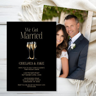 Black Gold Champagne Glasses Wedding After Party Invitation