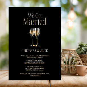 Black Gold Champagne Glasses Wedding After Party Invitation