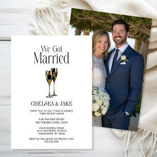 Black Gold Champagne Glasses Wedding After Party Invitation