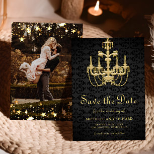 Black Gold Chandelier Wedding Photo  Save The Date