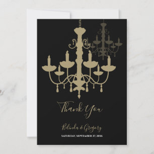 Black Gold Chandelier Wedding Thank You Card